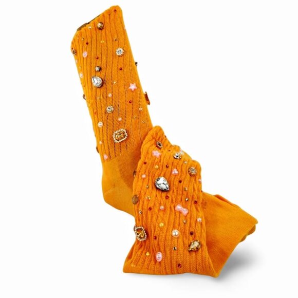 Bold & Bright Yellow Rhinestone Crystal Charm Slouch Junk Socks" Freddie" YS1506 - Picture 2 of 4